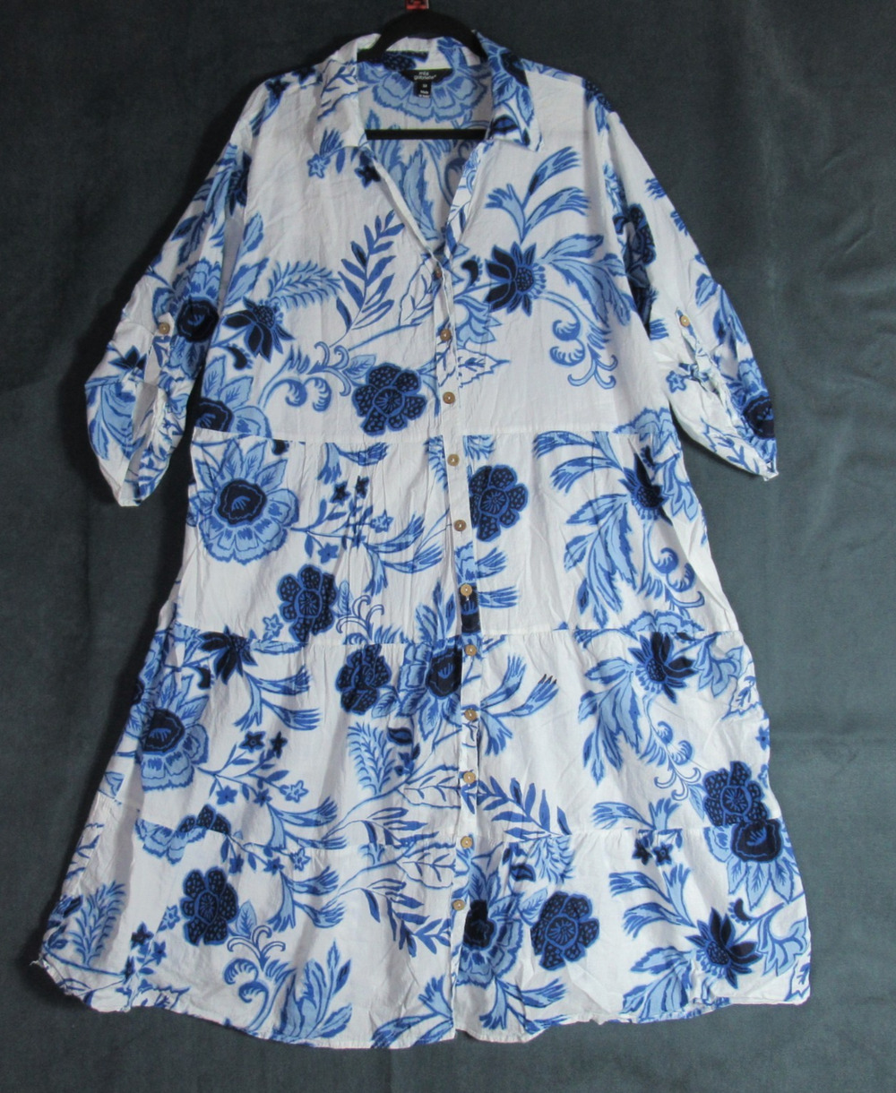 Mlle Gabrielle Dress Womens 3X Blue Floral Button Front 3/4 Sleeve Country Maxi